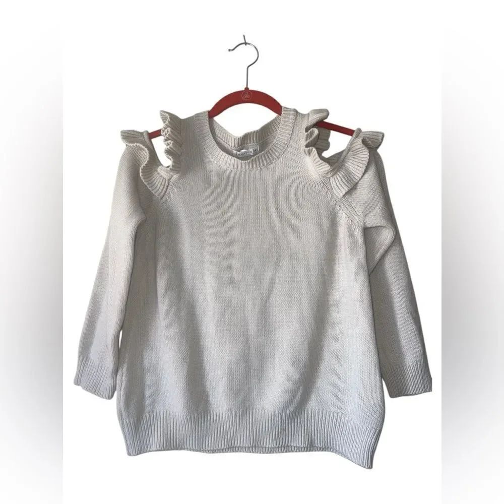Loveriche CrewNeck Cream Off Shoulder sweater top Small Ruffle Shoulder Like New